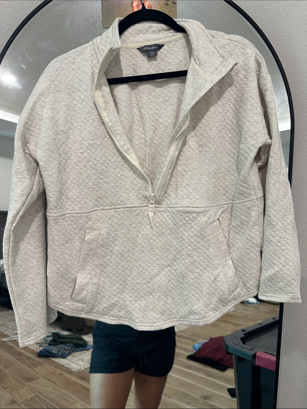 Eddie Bauer Quilted Half-Zip Pullover in Oatmeal